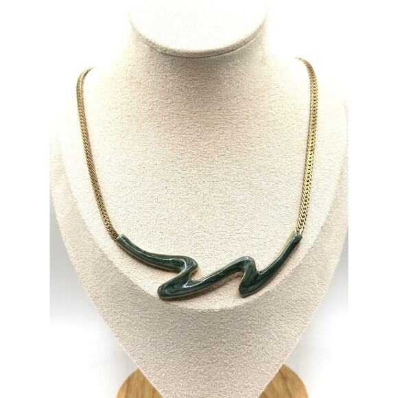 Source Unknown Jewelry - Teal Wave Pendant Necklace – Gold Tone Chain